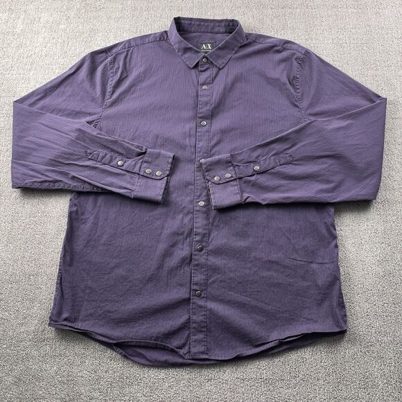 Armani Exchange Shirt Adult 2XL XXL Purple Slim Fit Button Up Long Sleeve Casual - Picture 1 of 14